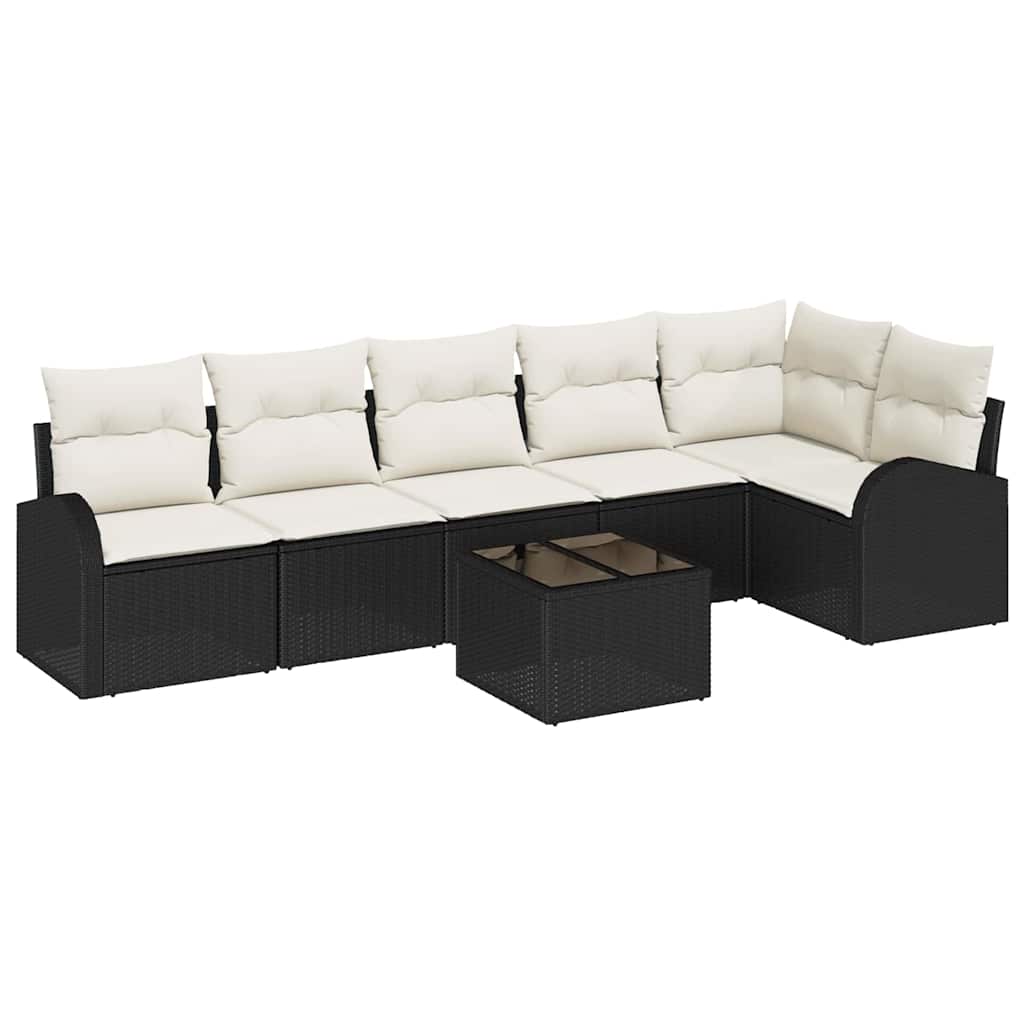 Ensemble de canapé de jardin avec coussin 7 pcs Noir Poly rotin