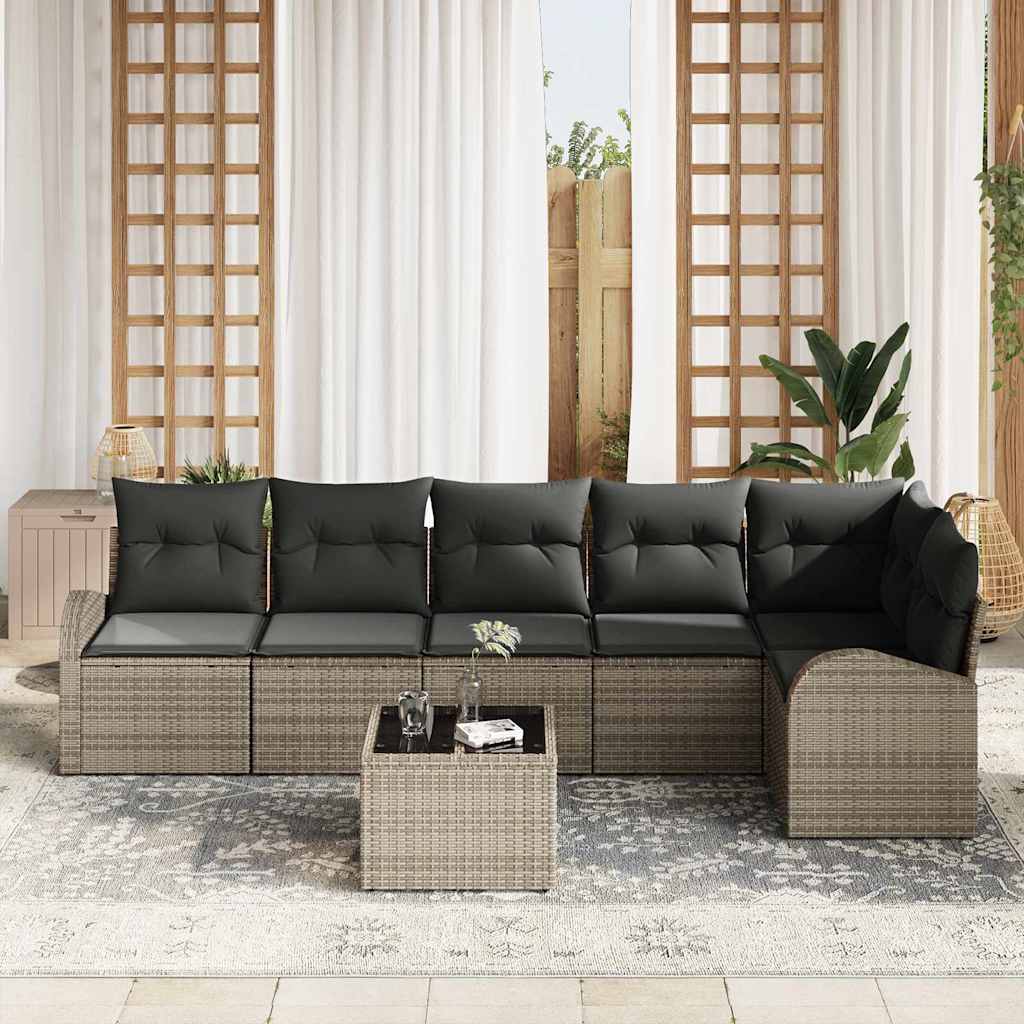 Ensemble de canapé de jardin avec coussin 7 pcs Gris Poly rotin