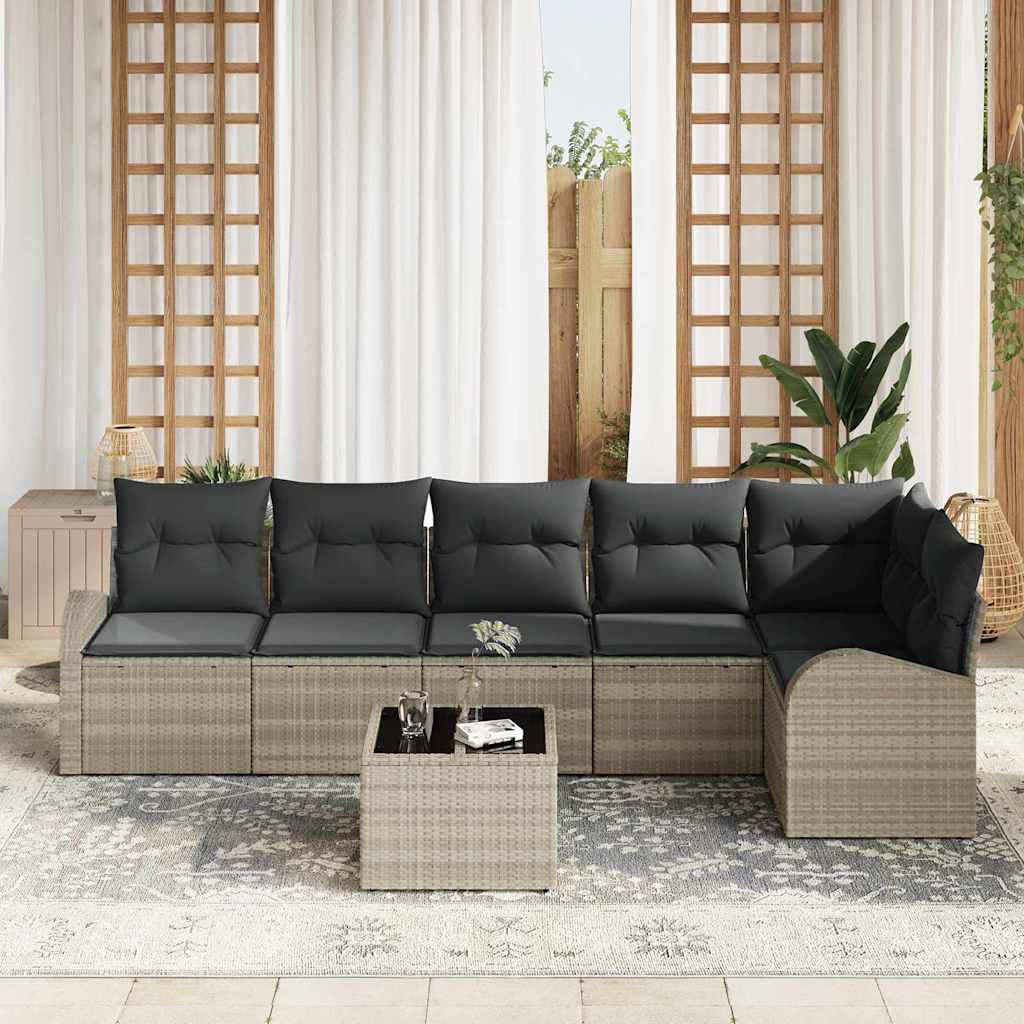 Ensemble de canapé de jardin 7 pcs Gris clair Poly rotin