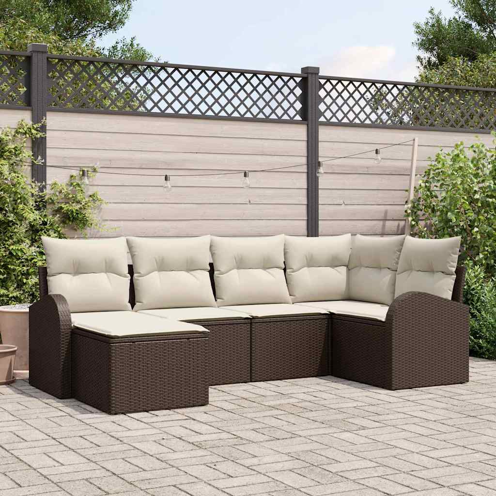 Ensemble de canapé de jardin 6 pc Marron polyrotin
