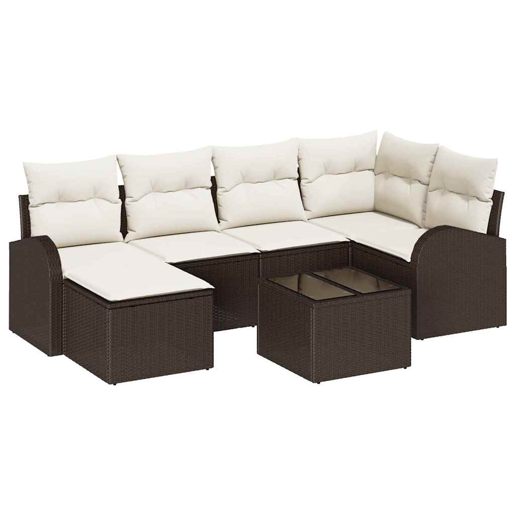 Ensemble de canapé de jardin 7 pcs Marron polyrotin