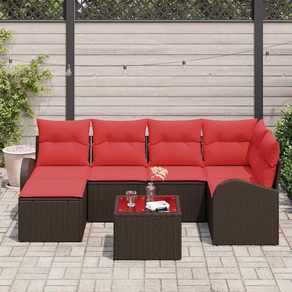 Ensemble de canapé de jardin 7 pcs Marron Poly Rattan
