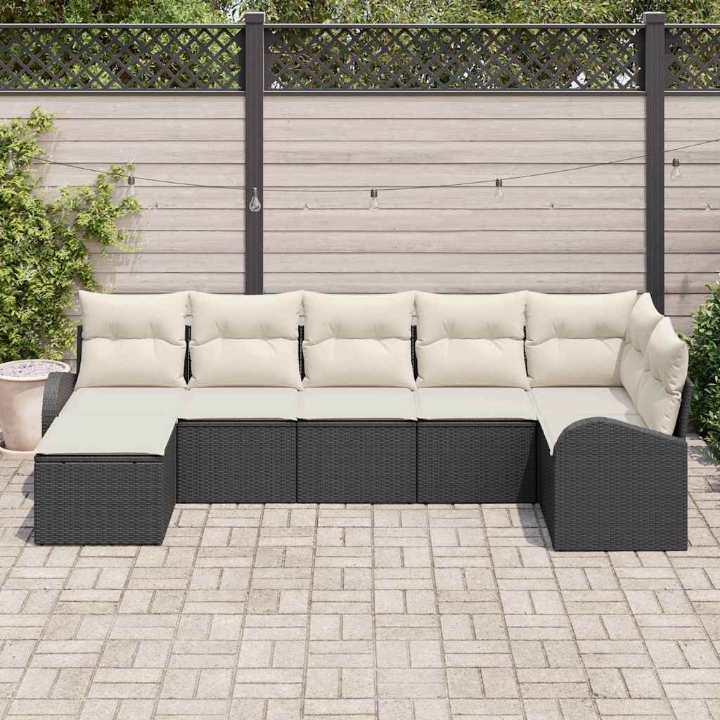 Ensemble de canapé de jardin avec coussin 7 pcs Noir Poly rotin