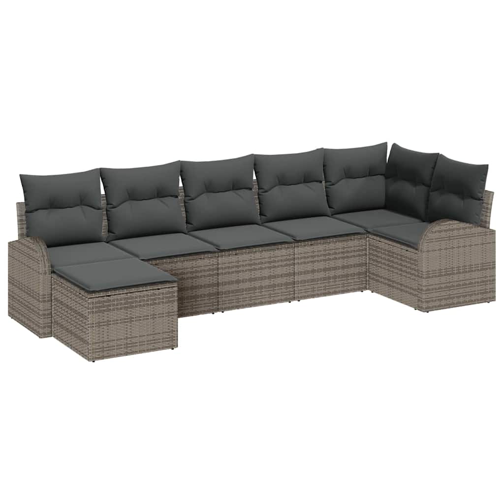 Ensemble de canapé de jardin avec coussin 7 pcs Gris Poly rotin