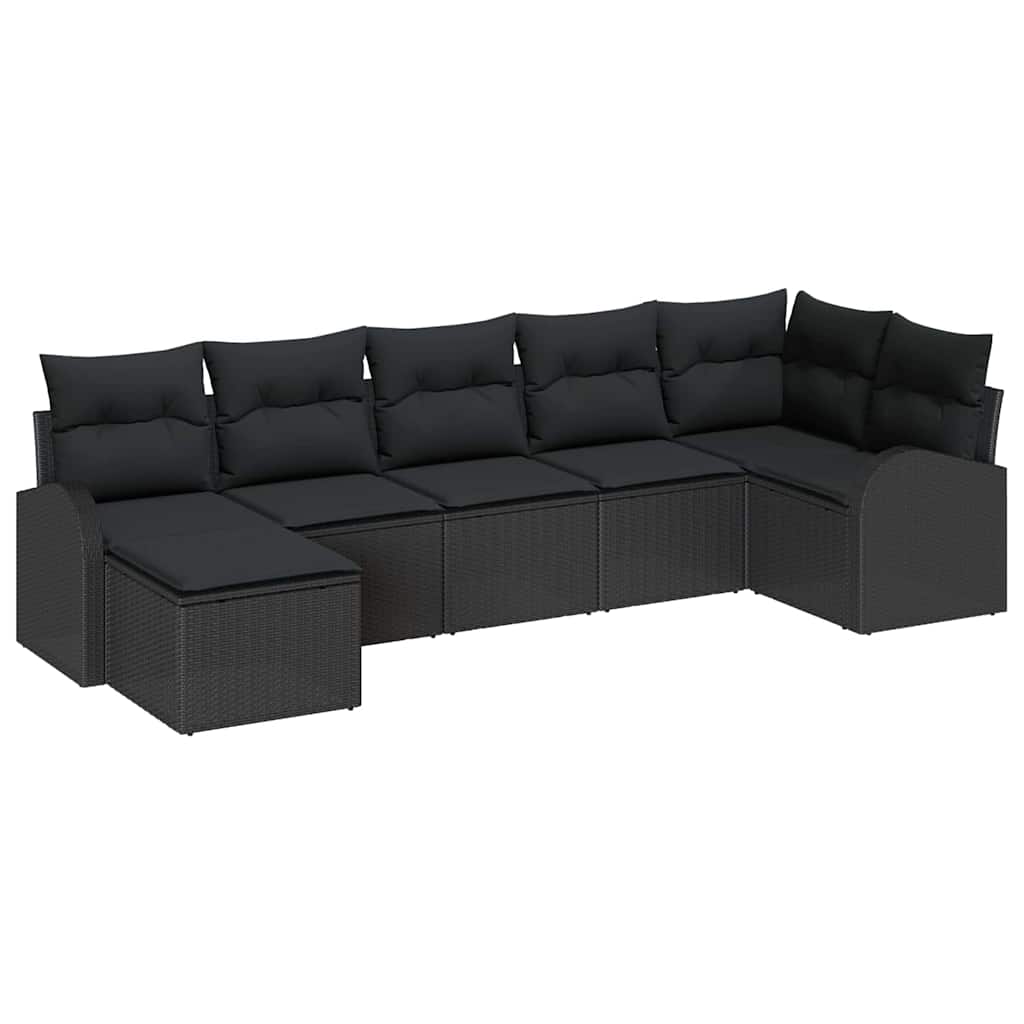 Ensemble de canapé de jardin avec coussin 7 pcs Noir Poly rotin