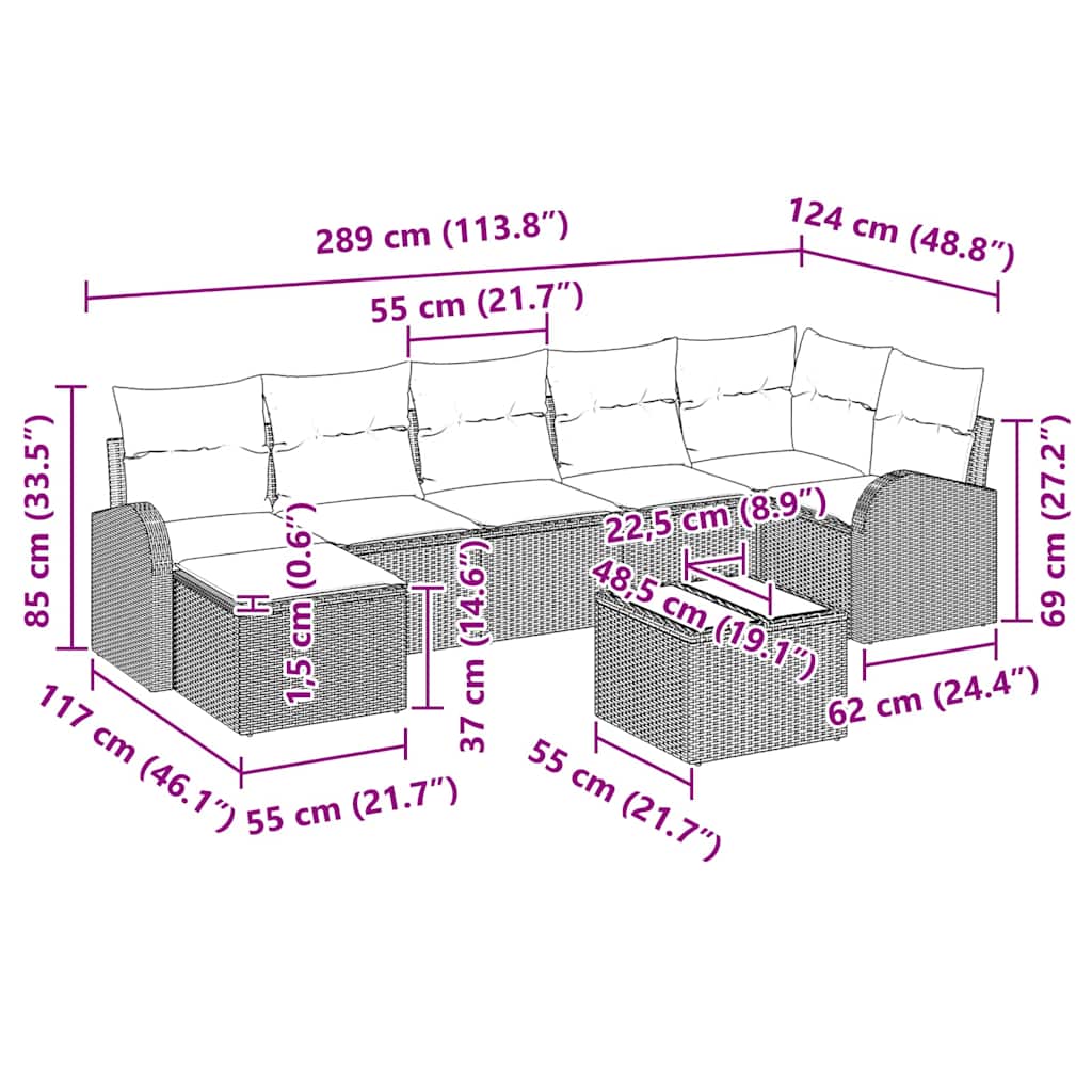 Ensemble de canapé de jardin 8 pcs Marron Poly rotin