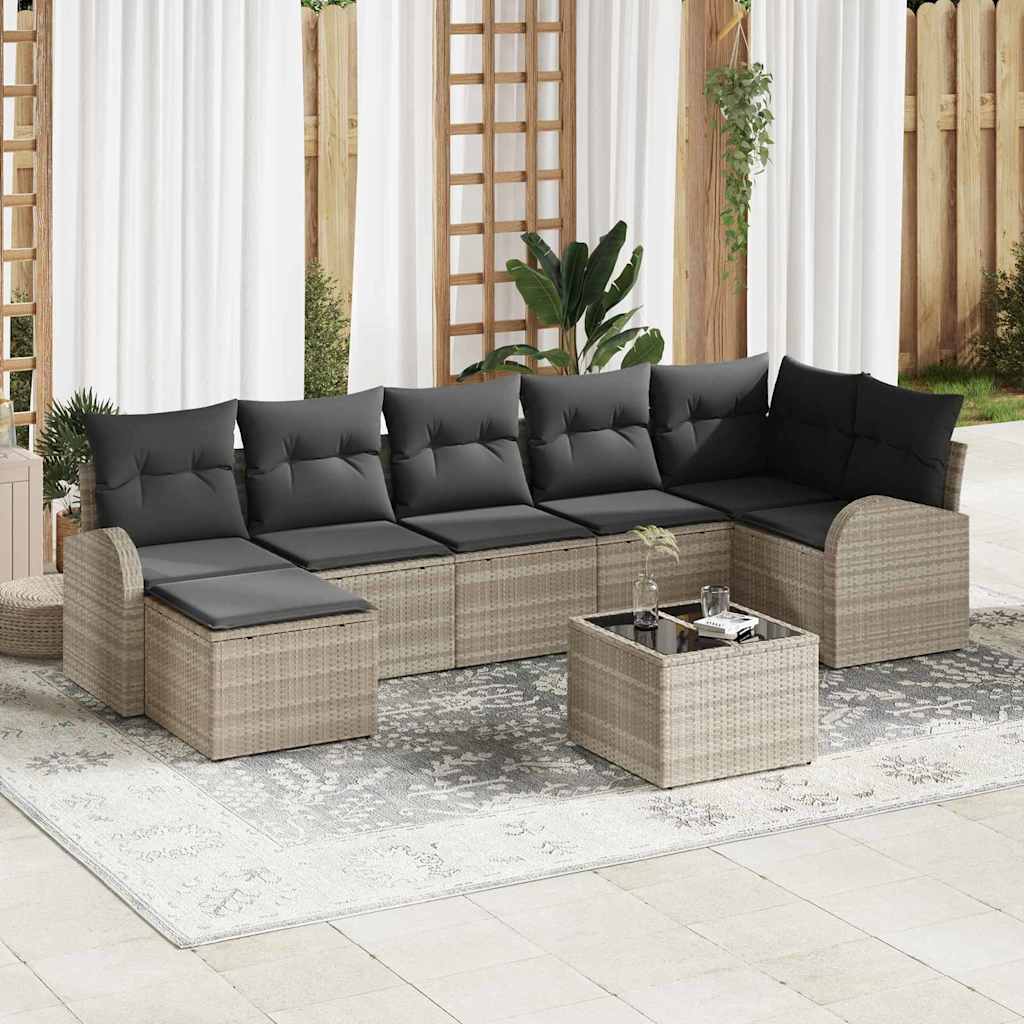 Ensemble de canapé de jardin 8 pcs Gris clair Poly rotin