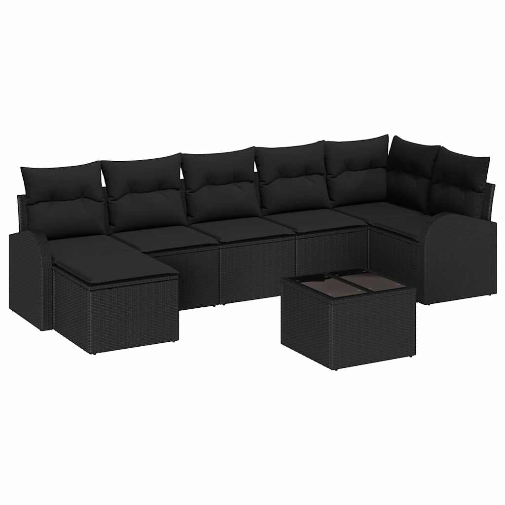 Ensemble de canapé de jardin avec coussin 8 pcs Noir Poly rotin