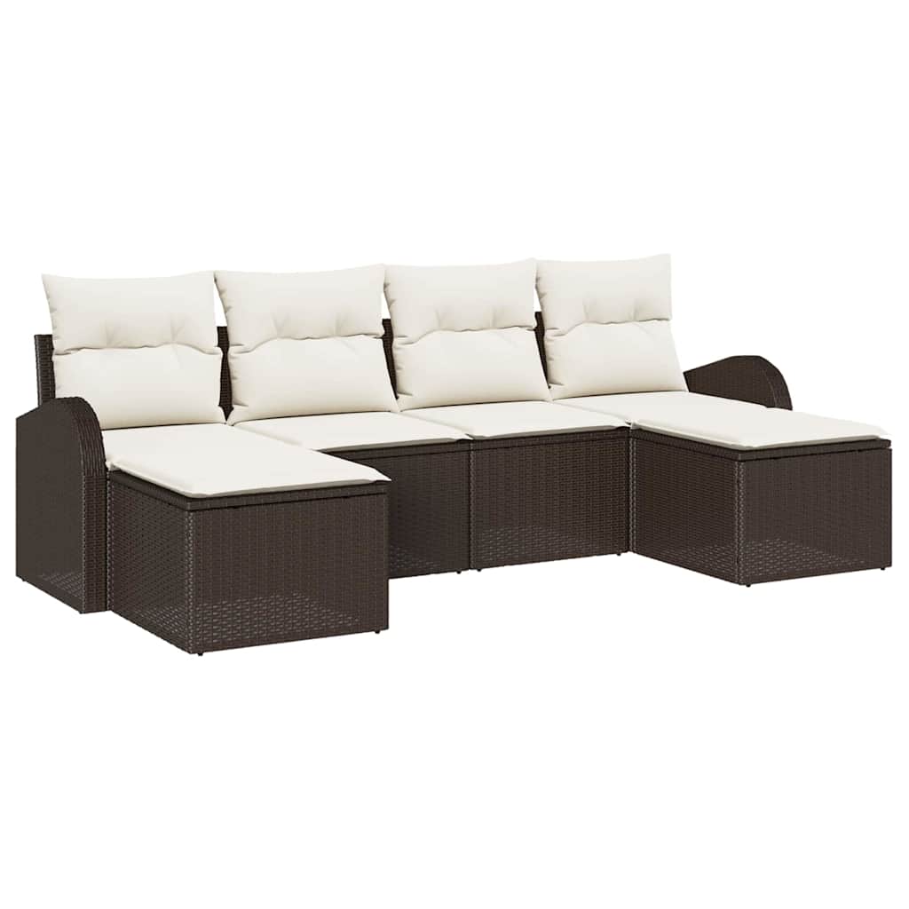 Ensemble de canapé de jardin 6 pcs Marron Poly Rattan