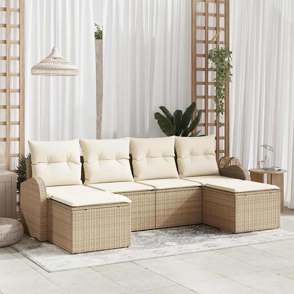 Ensemble de canapé de jardin 6 pcs Beige Poly Rattan