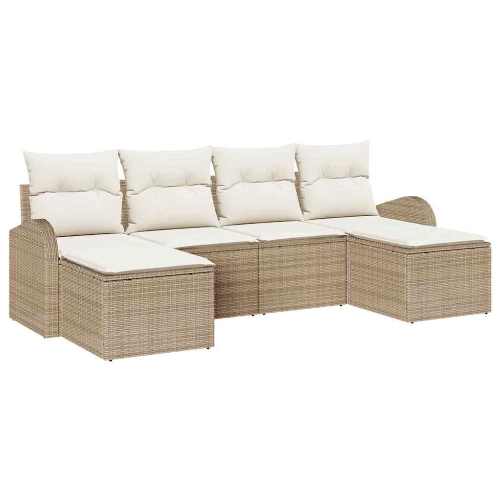 Ensemble de canapé de jardin 6 pcs Beige Poly Rattan