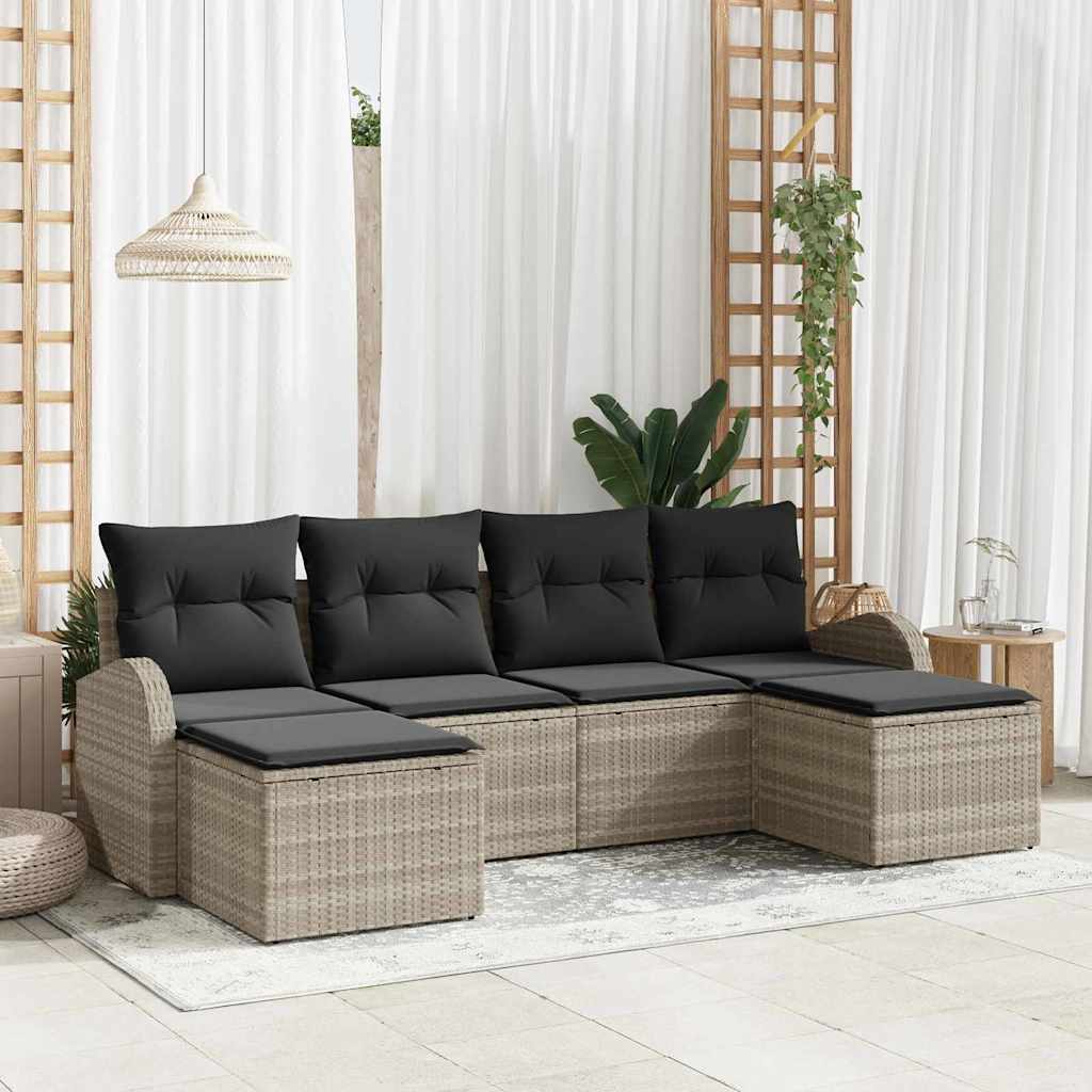 Ensemble de canapé de jardin 6 pcs Gris clair Poly Rattan