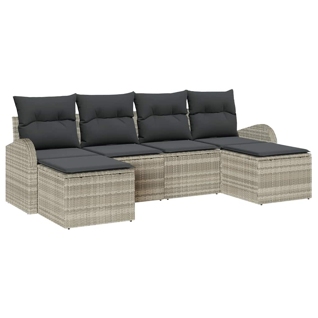 Ensemble de canapé de jardin 6 pcs Gris clair Poly Rattan