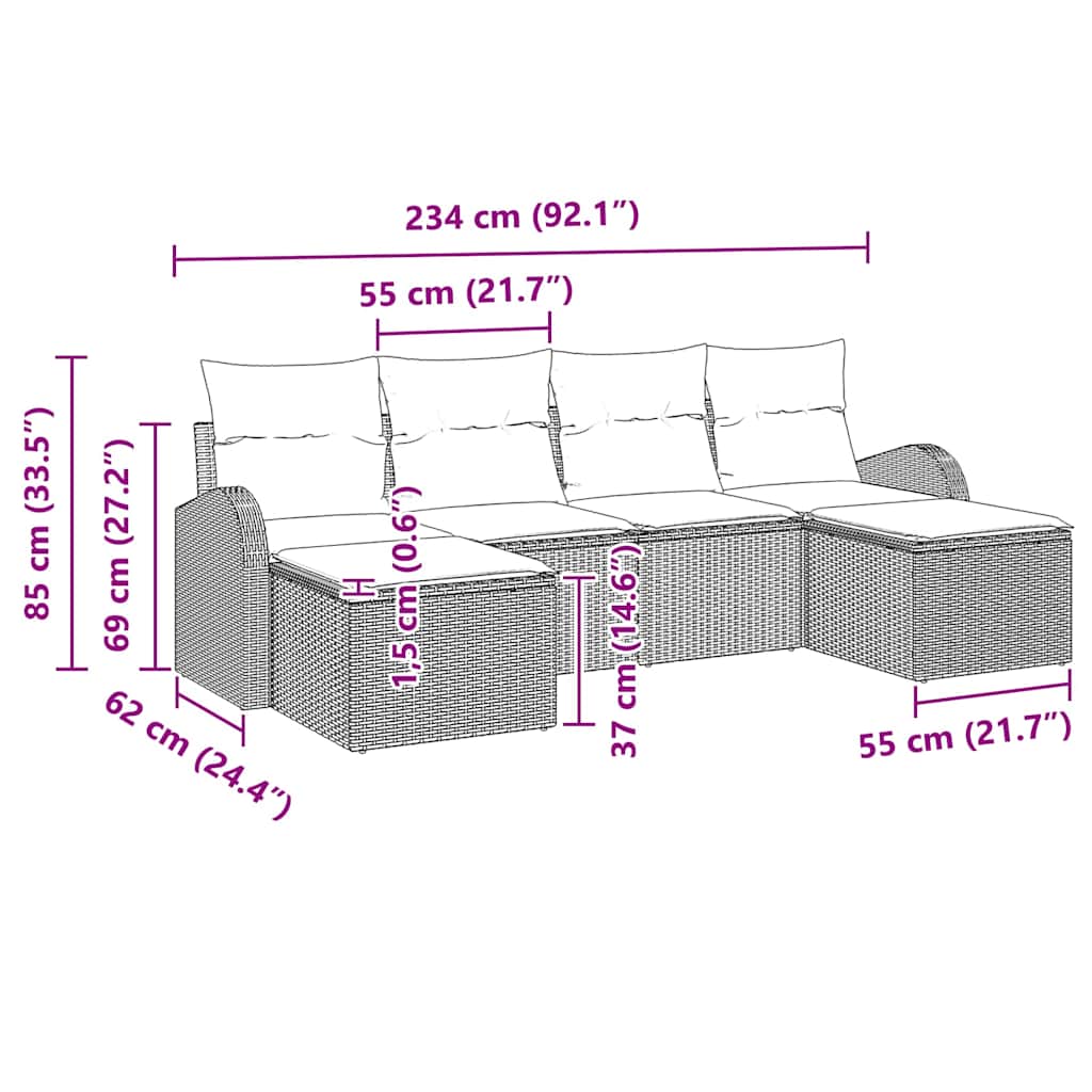 Ensemble de canapé de jardin 6 pcs Gris clair Poly Rattan