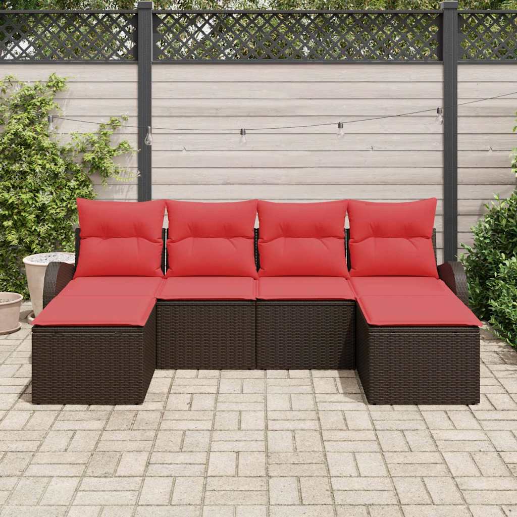 Ensemble de canapé de jardin 6 pcs Marron Poly Rattan
