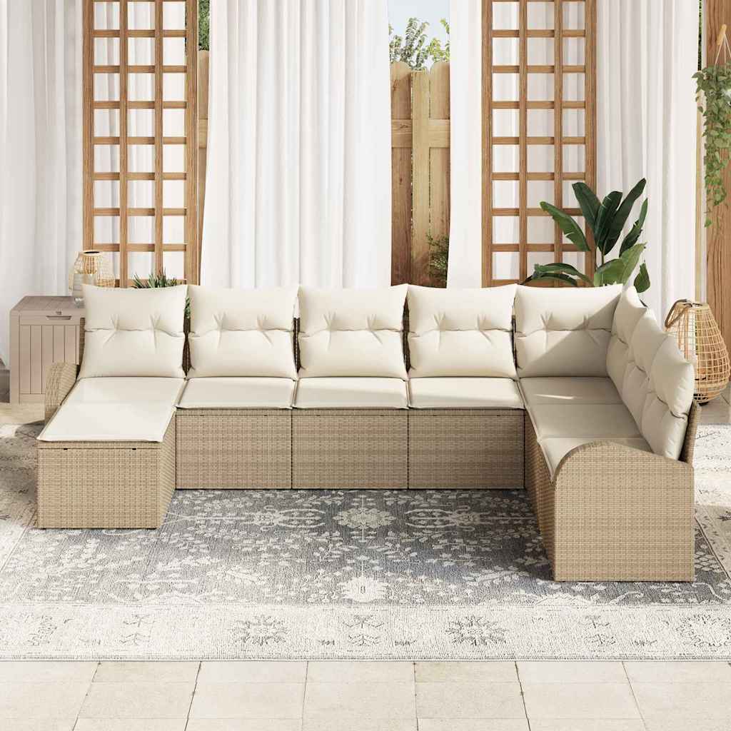 Ensemble de canapé de jardin 8 pcs Beige Poly Rattan