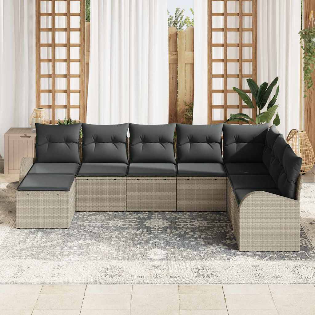 Ensemble de canapé de jardin 8 pcs Gris clair Poly rotin
