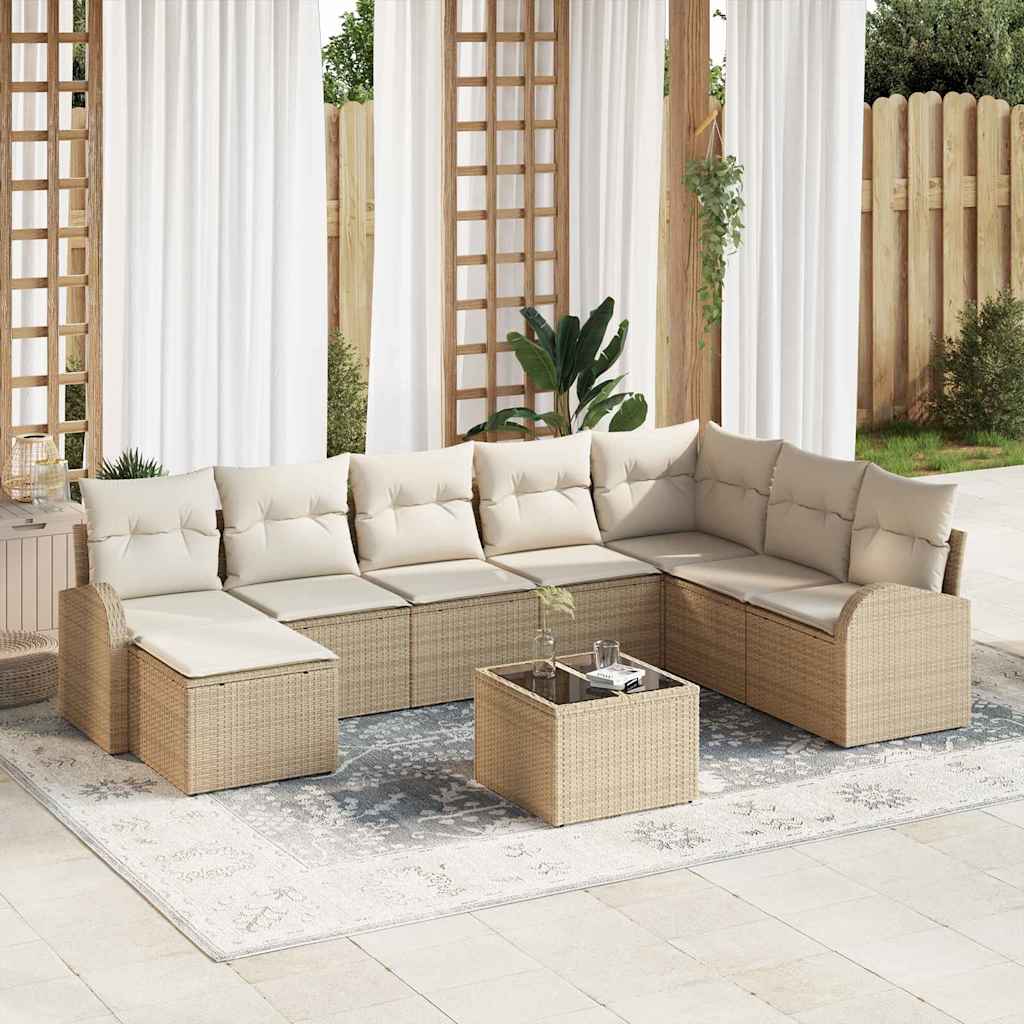 Ensemble de canapé de jardin 9 pcs Beige Poly rotin
