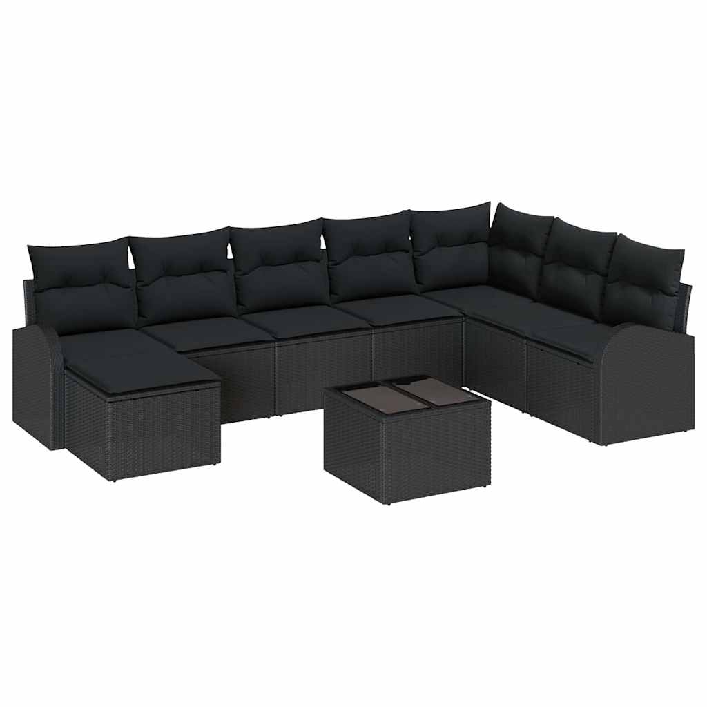 Ensemble de canapé de jardin avec coussin 9 pcs Noir Poly rotin