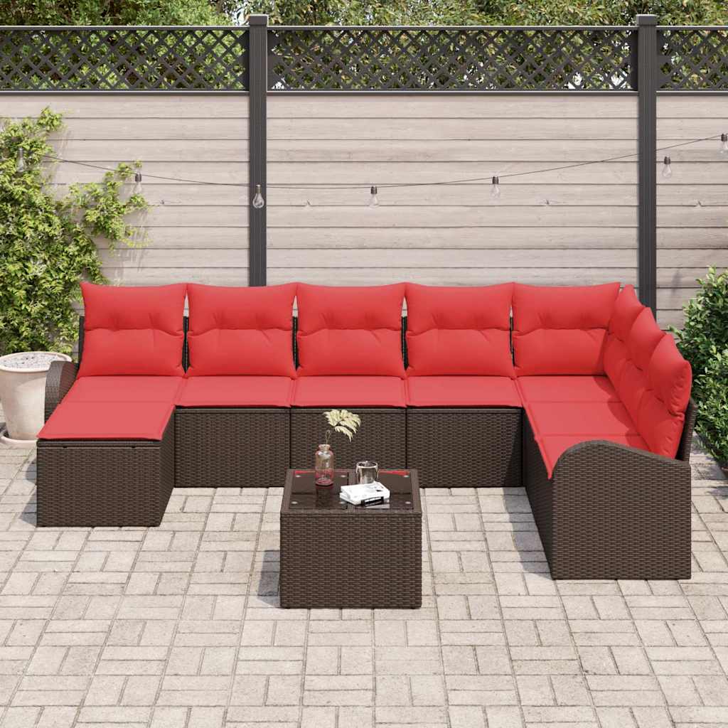 Ensemble de canapé de jardin 9 pcs Marron Poly Rattan