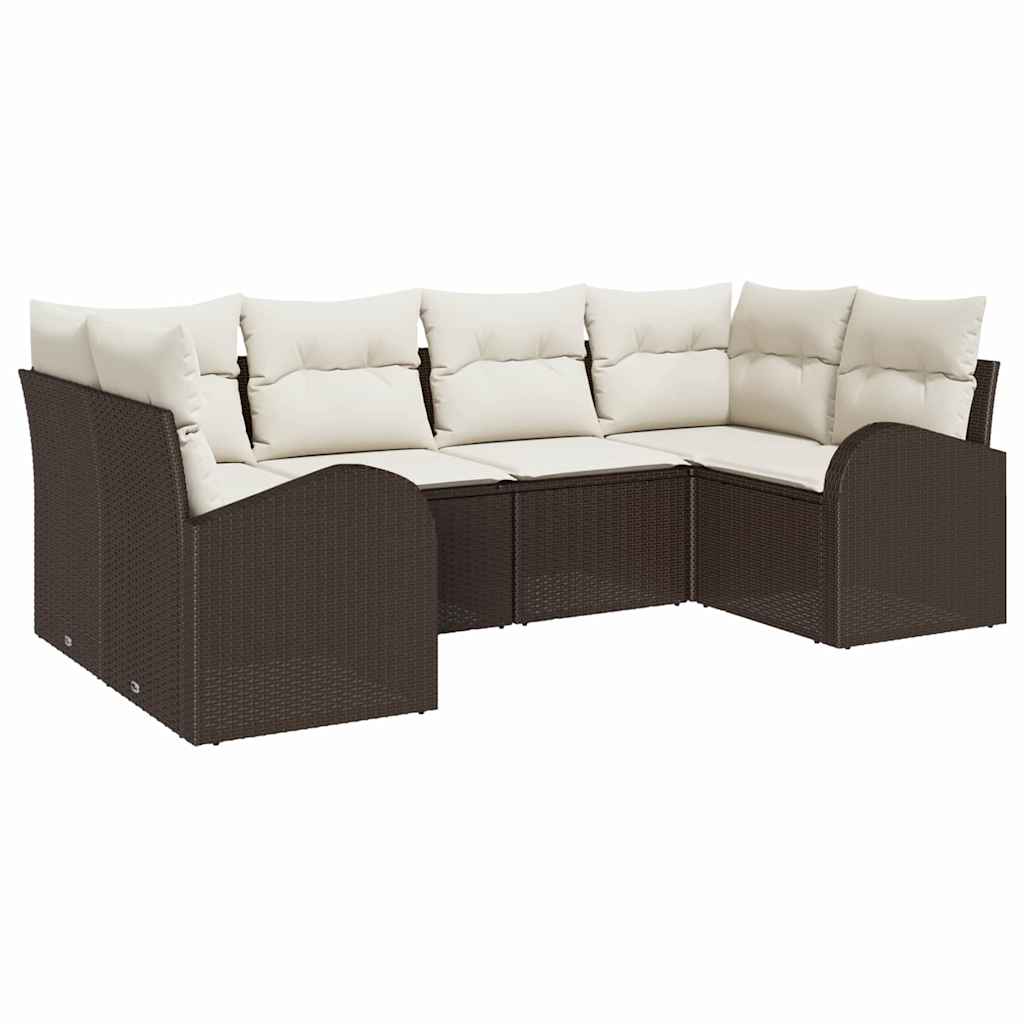 Ensemble de canapé de jardin 6 pcs Marron Poly Rattan