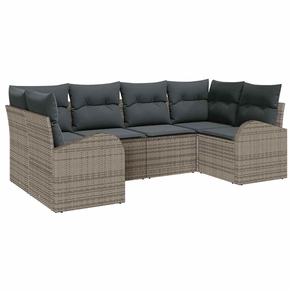 Ensemble de canapé de jardin 6 pcs Gris Poly Rattan