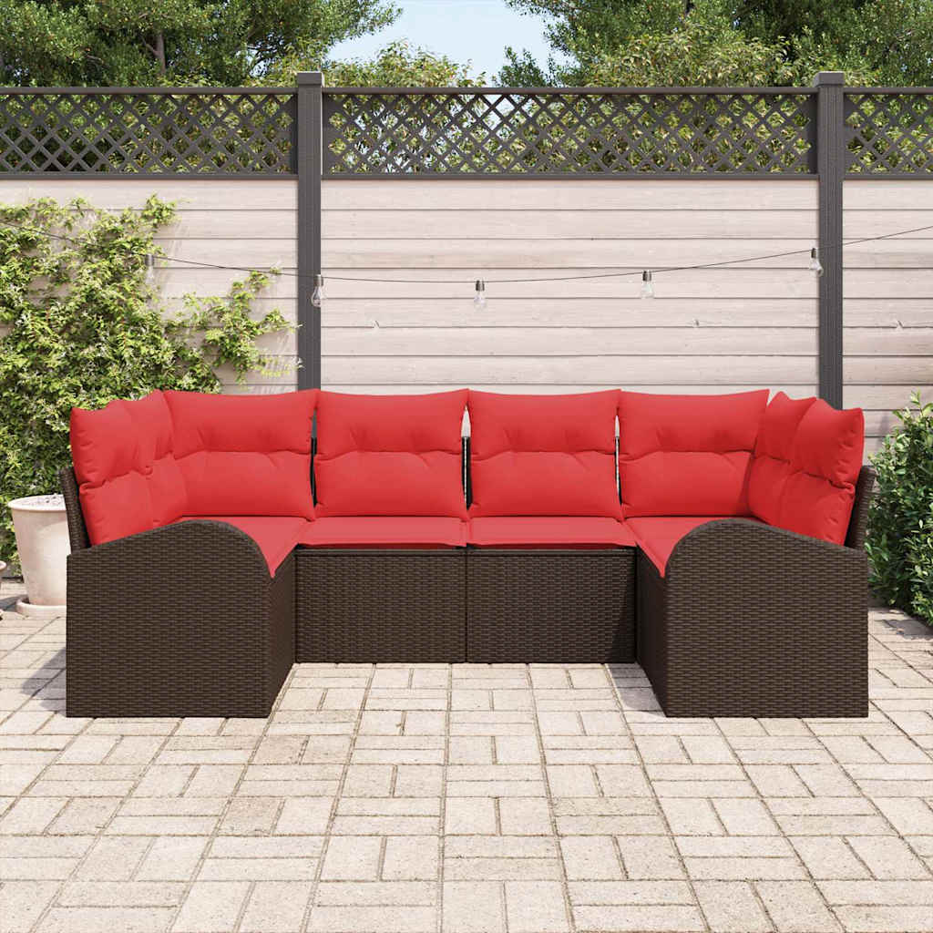 Ensemble de canapé de jardin 6 pcs Marron Poly Rattan