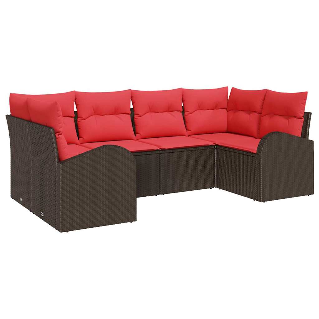 Ensemble de canapé de jardin 6 pcs Marron Poly Rattan