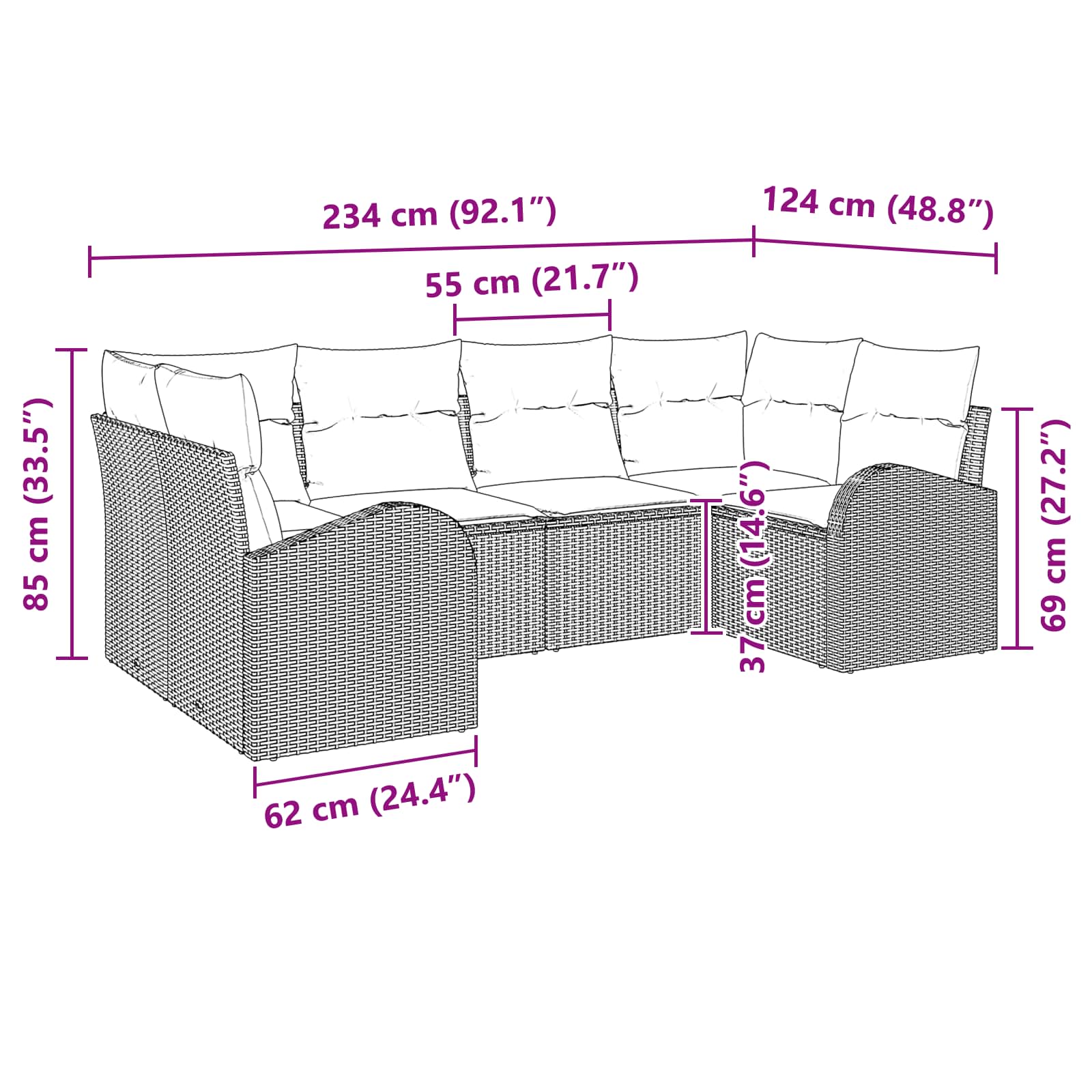 Ensemble de canapé de jardin 6 pcs Marron Poly Rattan