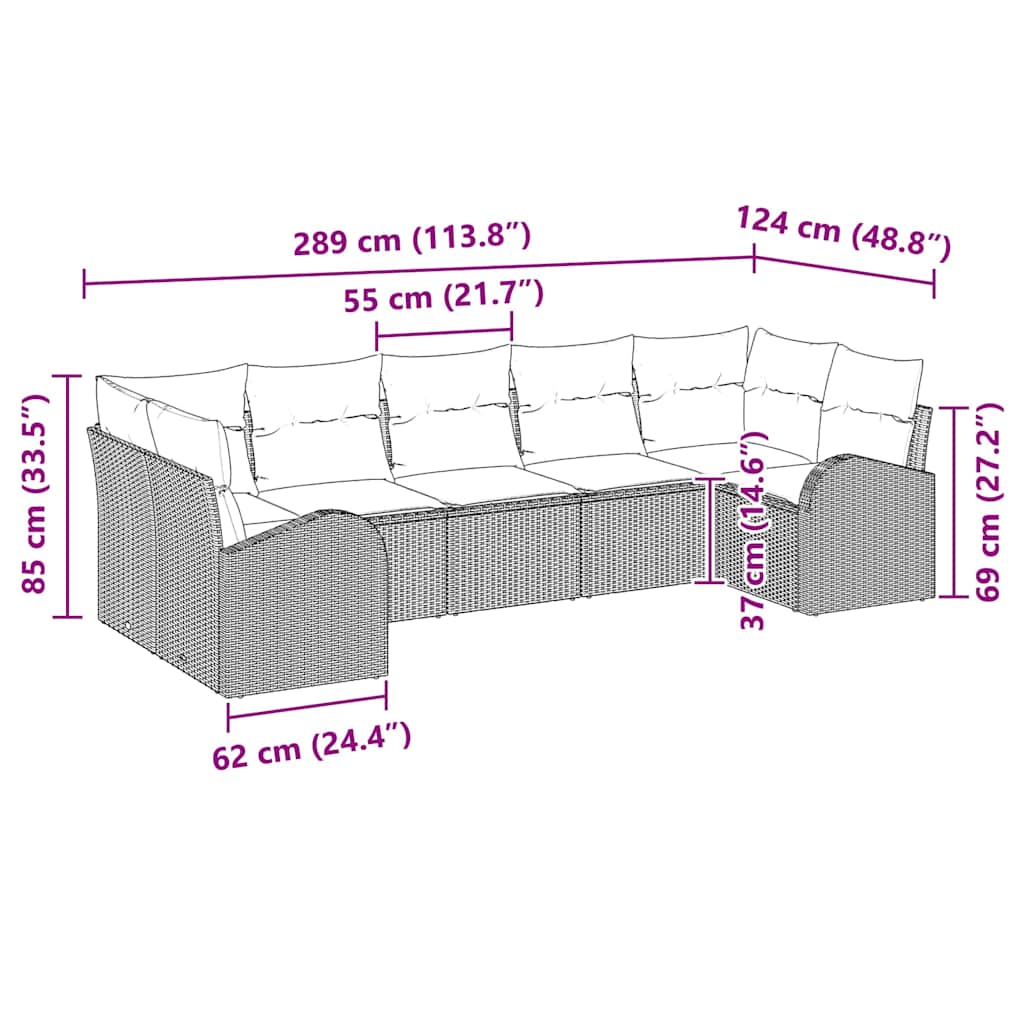 Ensemble de canapé de jardin 7 pcs Marron Poly Rattan