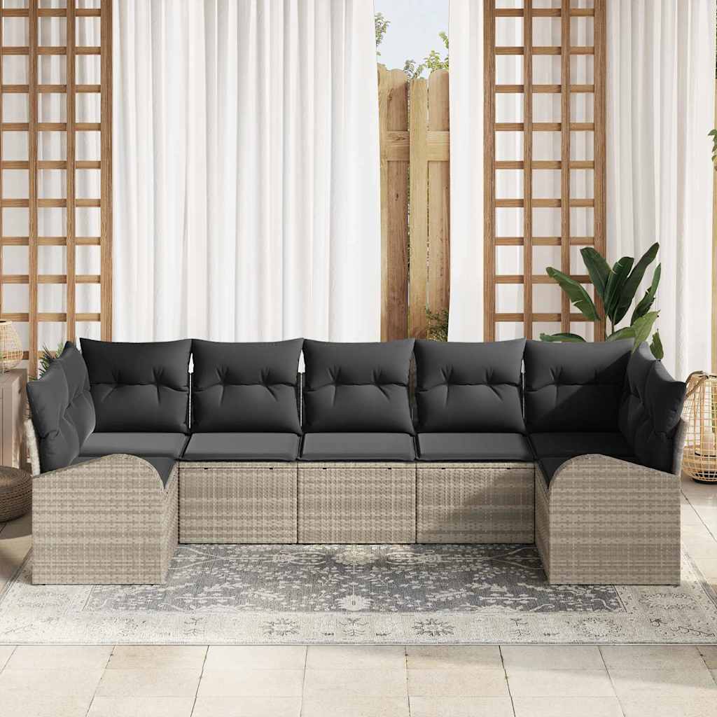 Ensemble de canapé de jardin 7 pcs Gris clair Poly Rattan