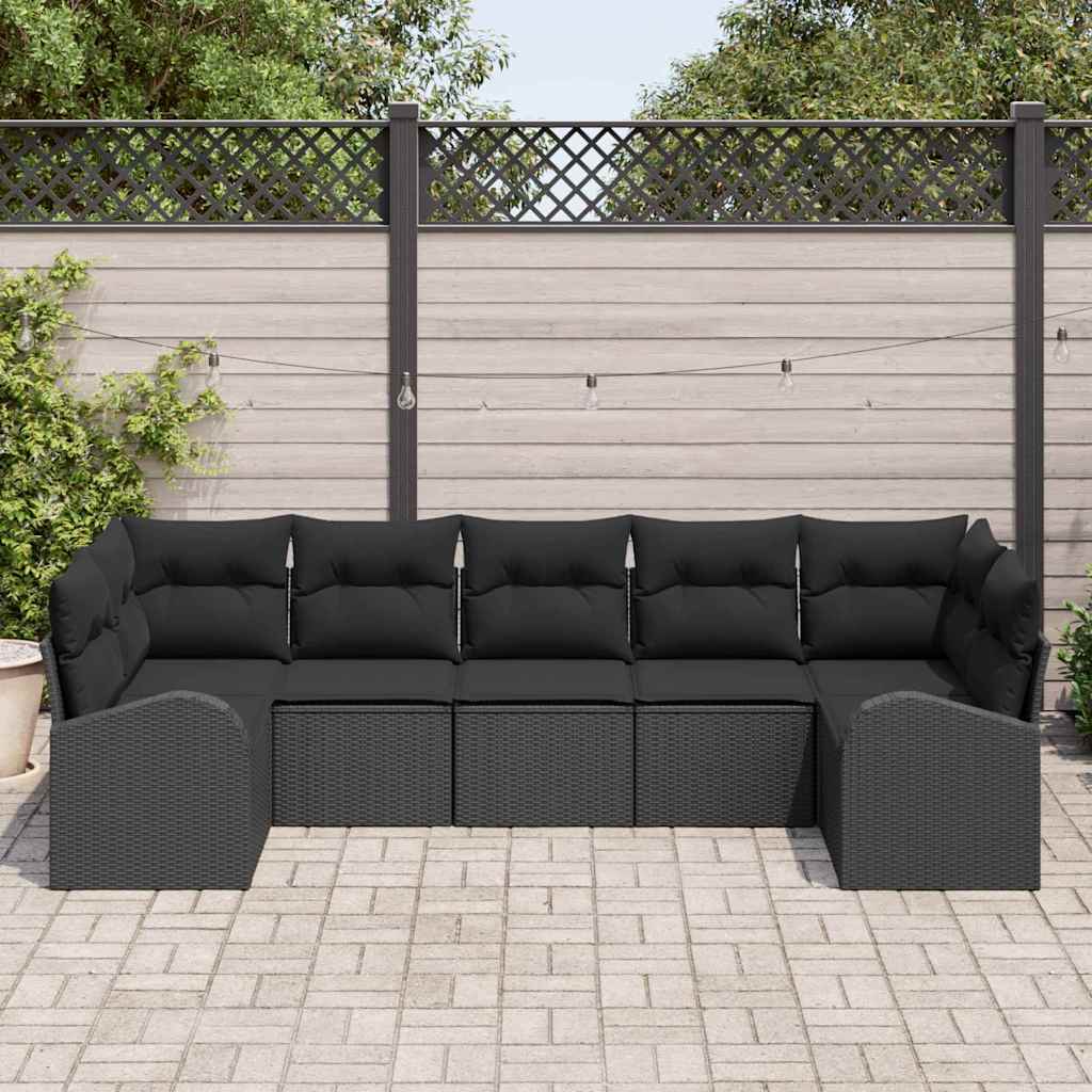 Ensemble de canapé de jardin 7 pcs Noir Poly Rattan