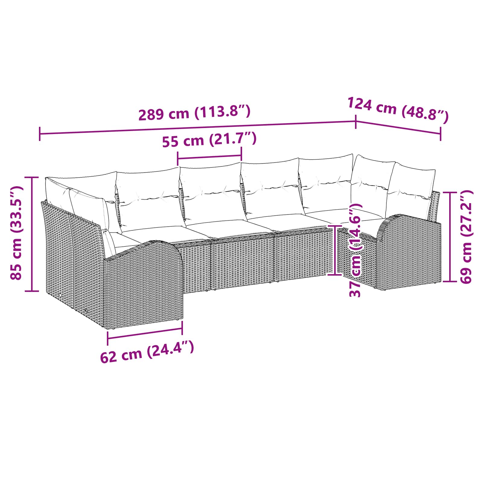 Ensemble de canapé de jardin 7 pcs Marron Poly Rattan