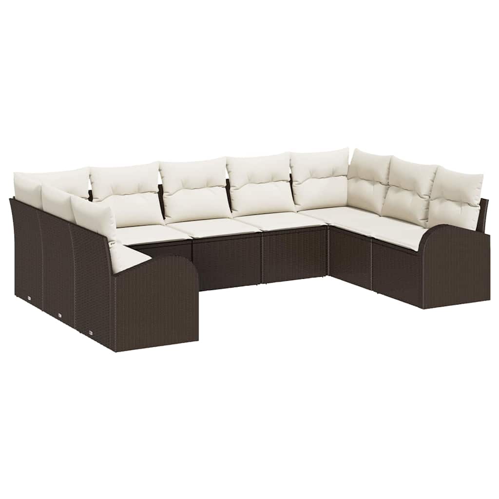 Ensemble de Canapés avec coussin 9 pcs Marron Poly Rattan