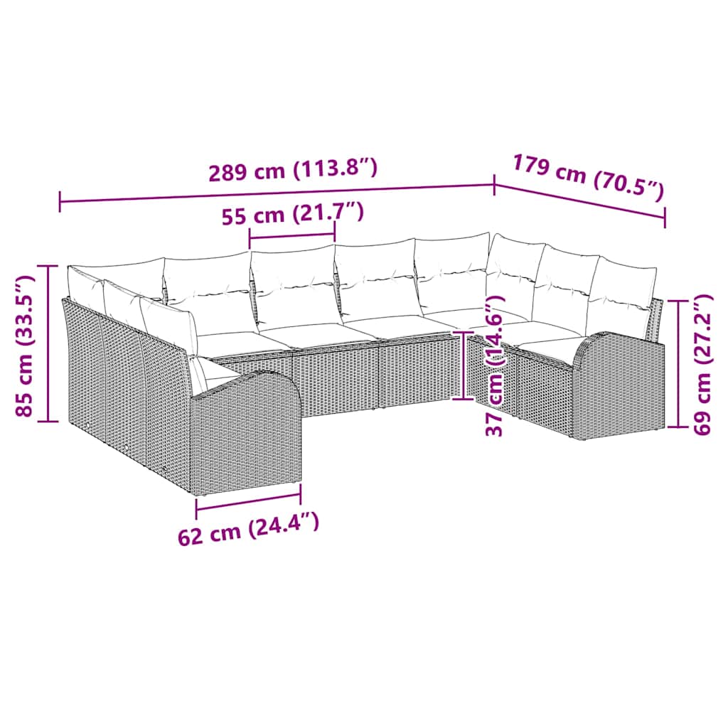 Ensemble de Canapés avec coussin 9 pcs Gris Poly Rattan