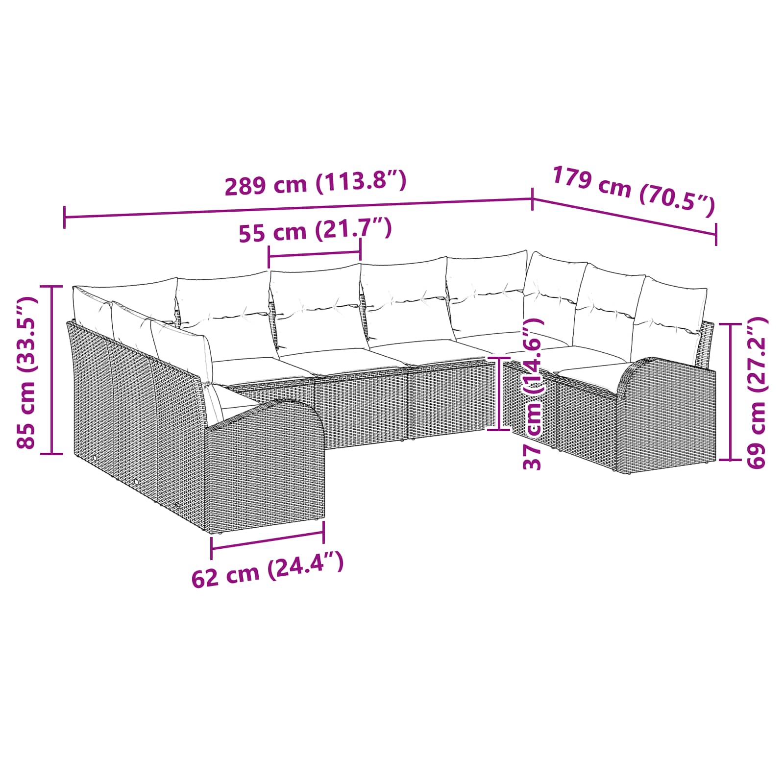 Ensemble de Canapés avec coussin Marron Poly Rattan