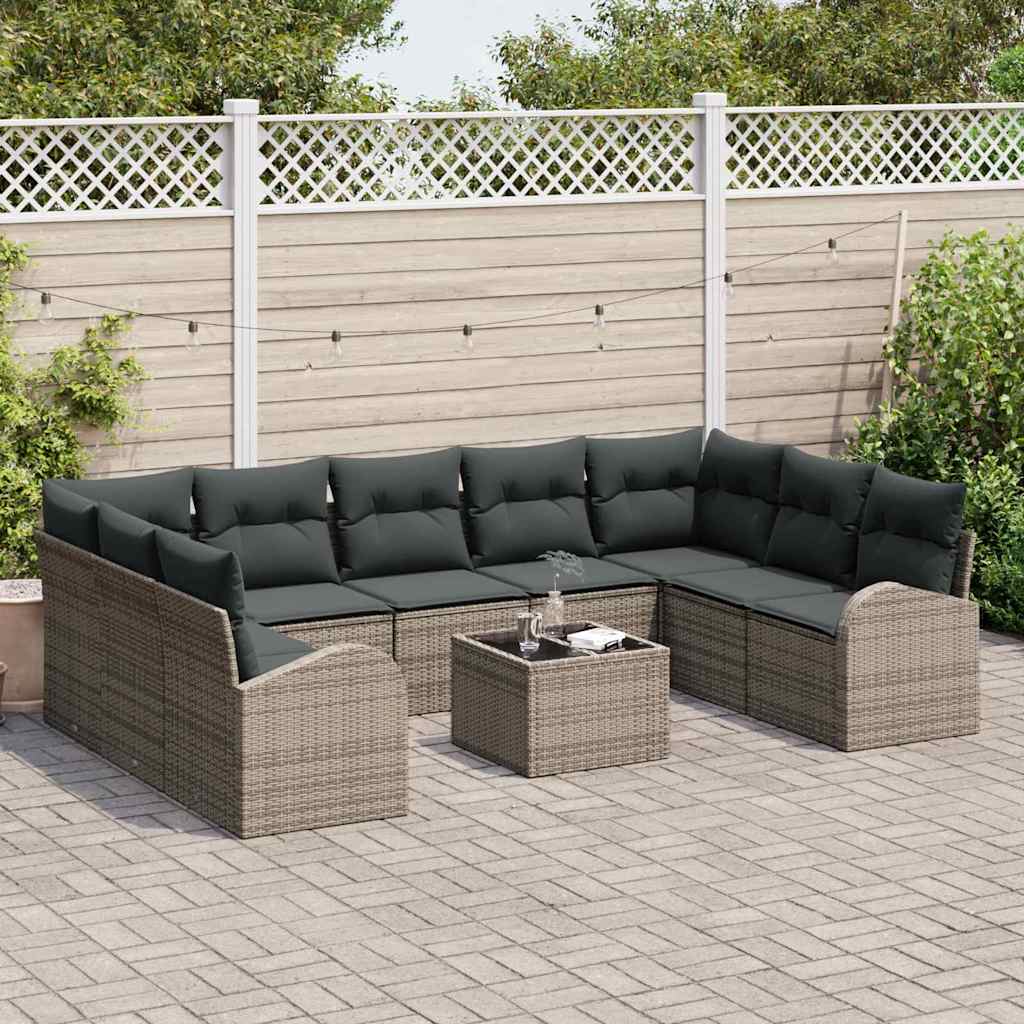 Ensemble de Canapés avec coussin 10 pcs Gris Poly Rattan