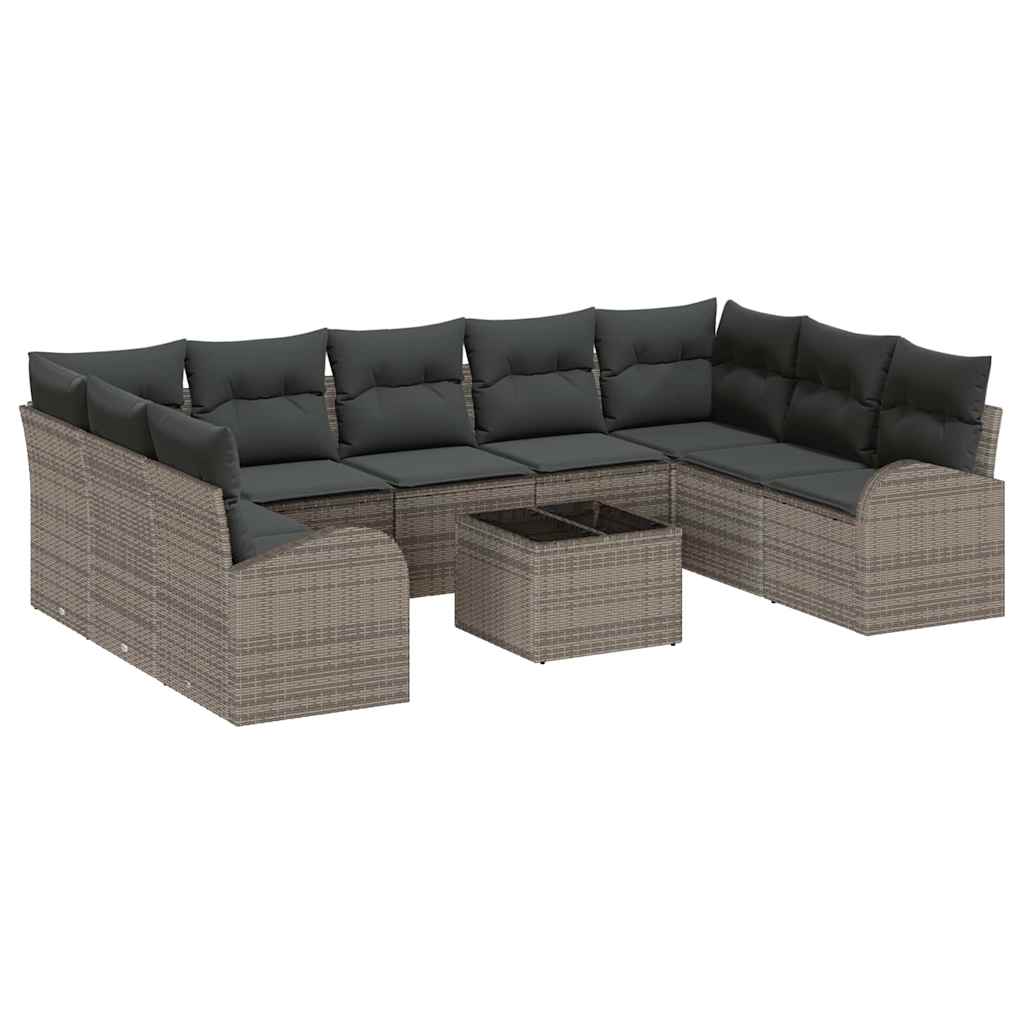 Ensemble de Canapés avec coussin 10 pcs Gris Poly Rattan