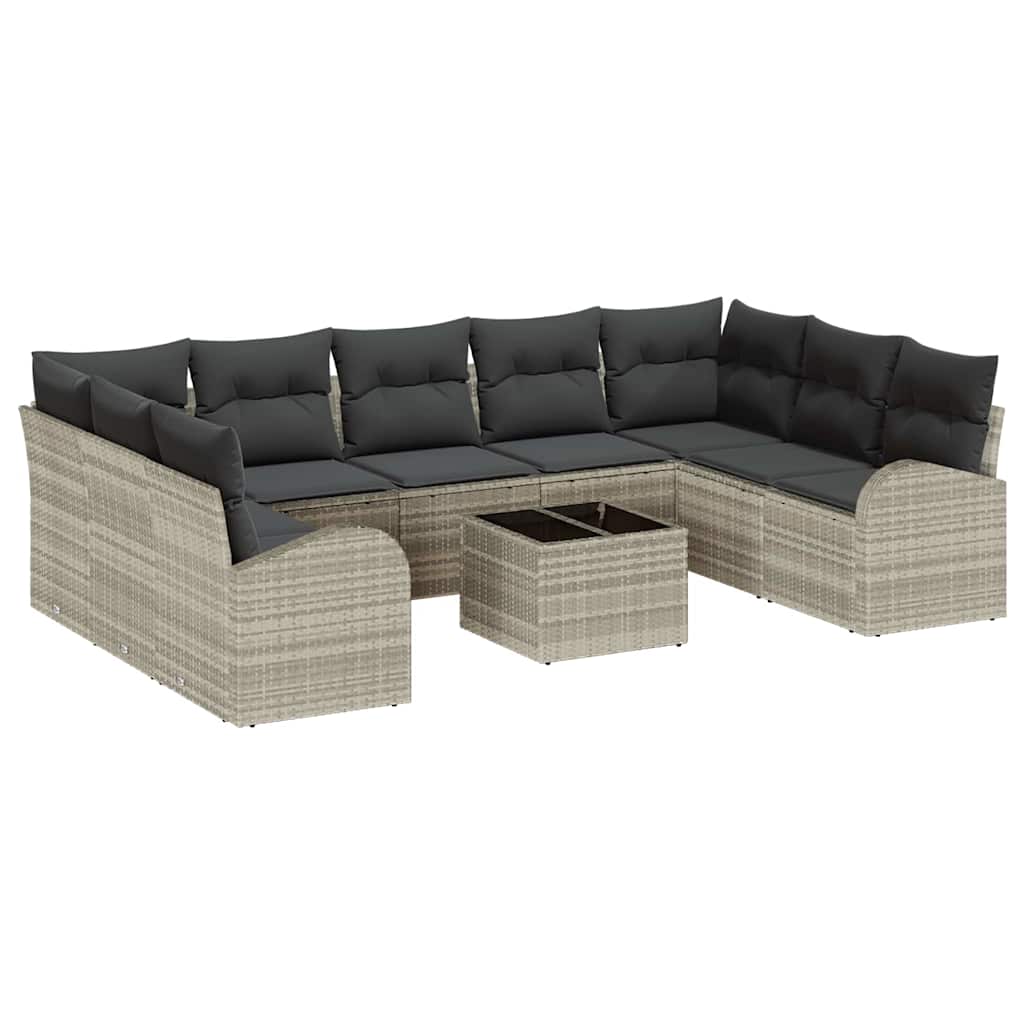 Ensemble de Canapés avec coussin 10 pcs Gris clair Poly Rattan