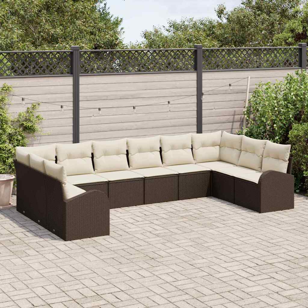 Ensemble de Canapés avec coussin 10 pcs Marron Polyrotin