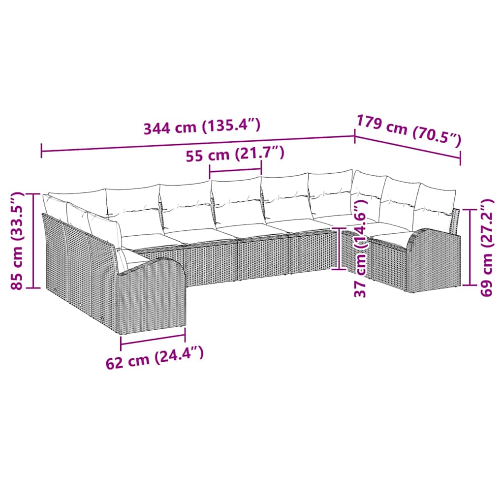 Ensemble de Canapés avec coussin 10 pcs Marron Polyrotin