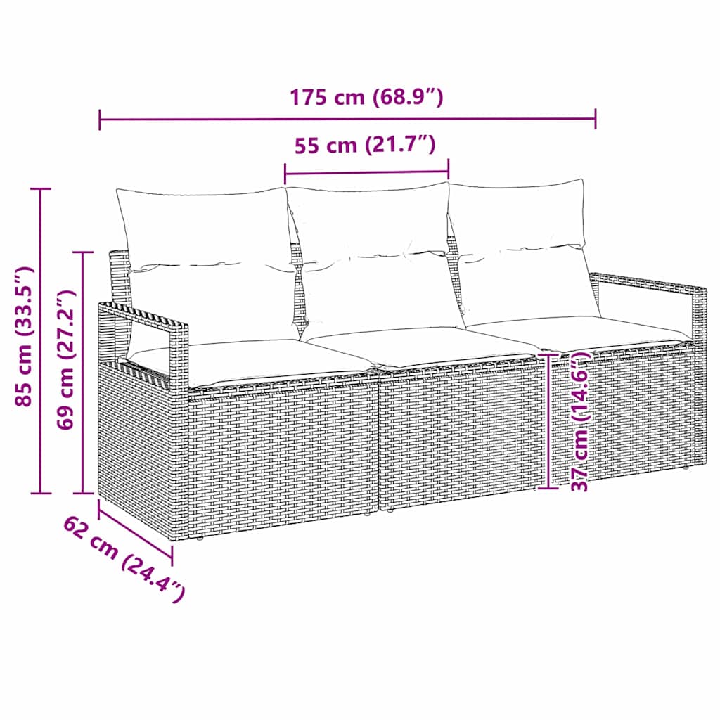 Ensemble de Canapés 3 pcs Gris polyrotin