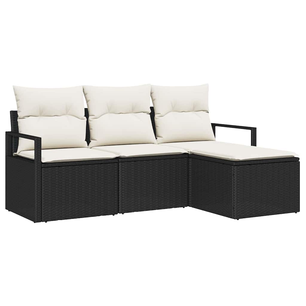 Ensemble de Canapés avec coussin 4 pcs Noir polyrotin
