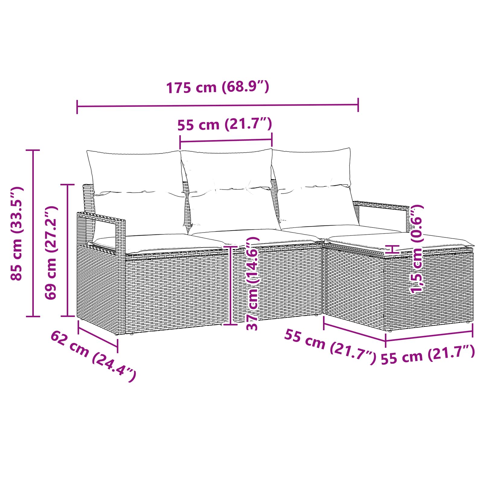 Ensemble de Canapés 4 pcs Marron polyrotin