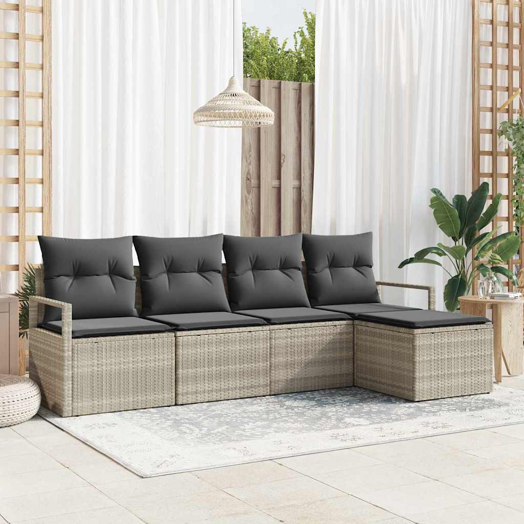 Ensemble de Canapés avec coussin 5 pcs Gris clair polyrotin