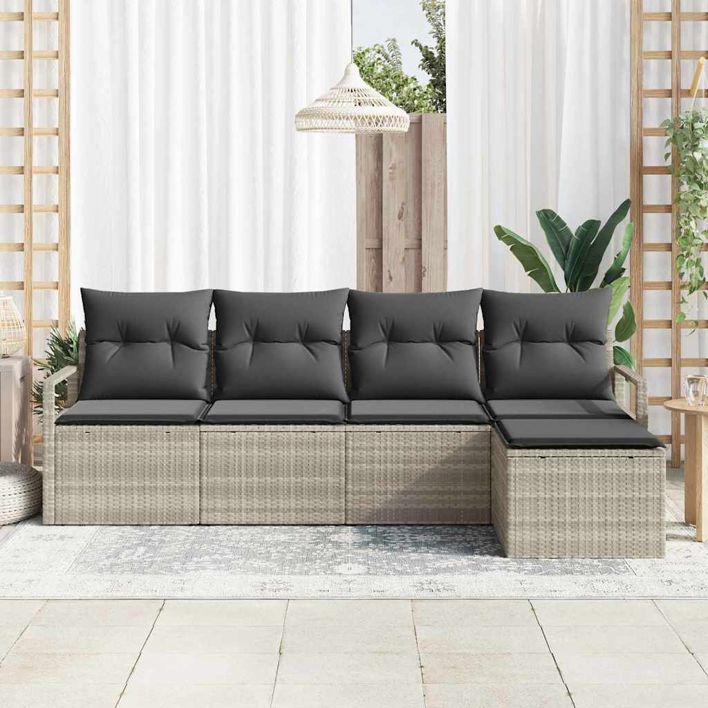 Ensemble de Canapés avec coussin 5 pcs Gris clair polyrotin
