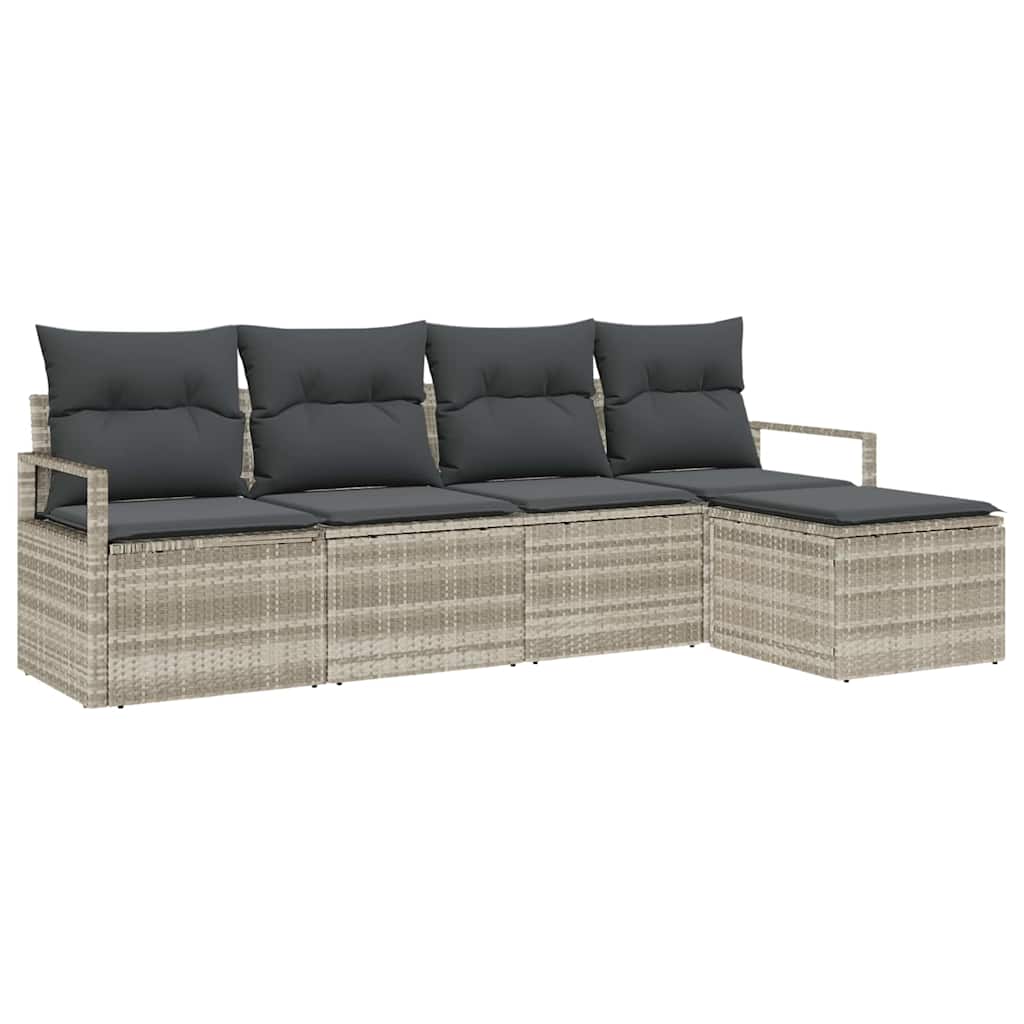 Ensemble de Canapés avec coussin 5 pcs Gris clair polyrotin