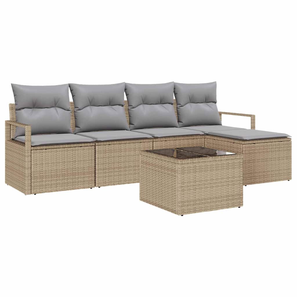 Ensemble de Canapés avec coussin 6 pcs Beige polyrotin