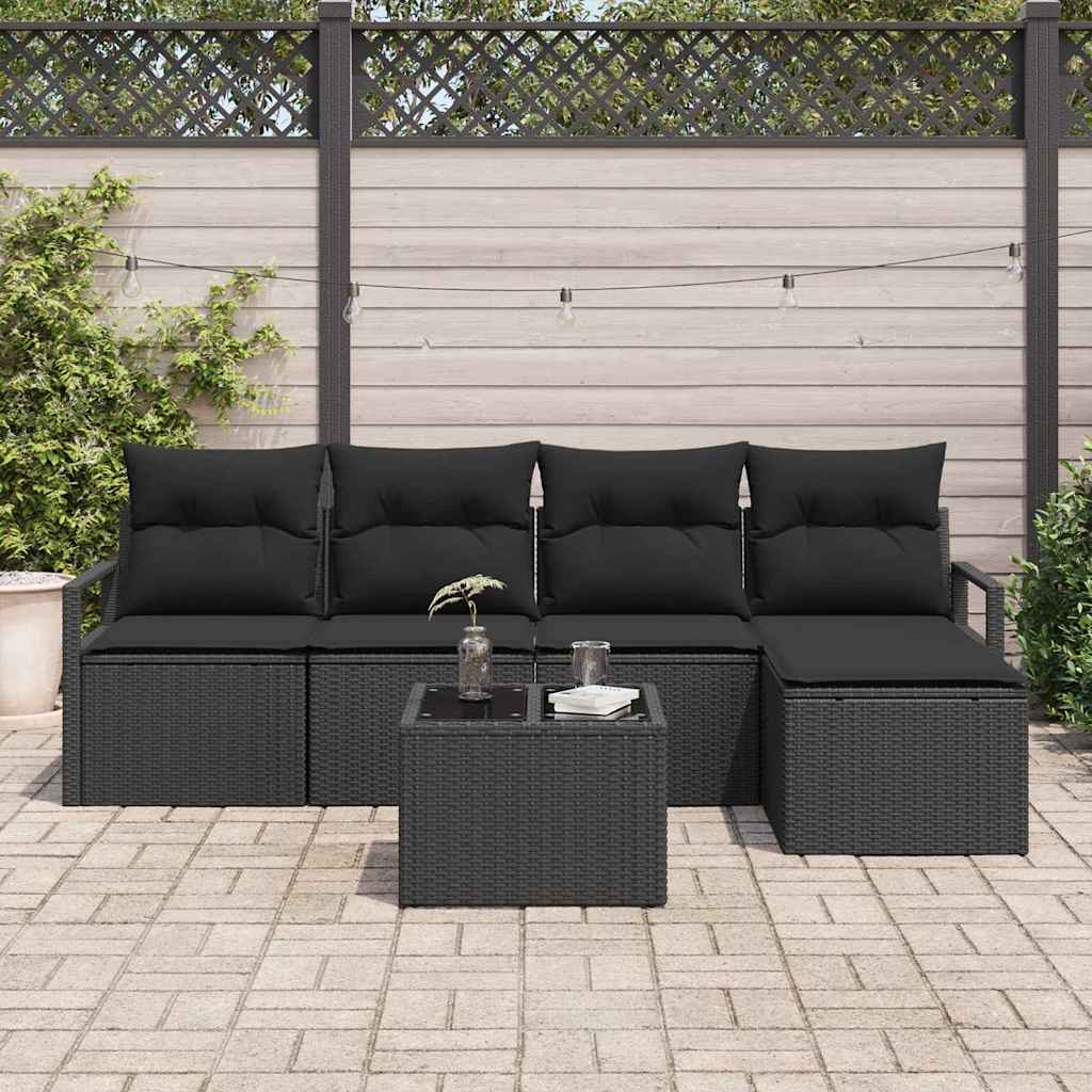 Ensemble de Canapés avec coussin 6 pcs Noir polyrotin