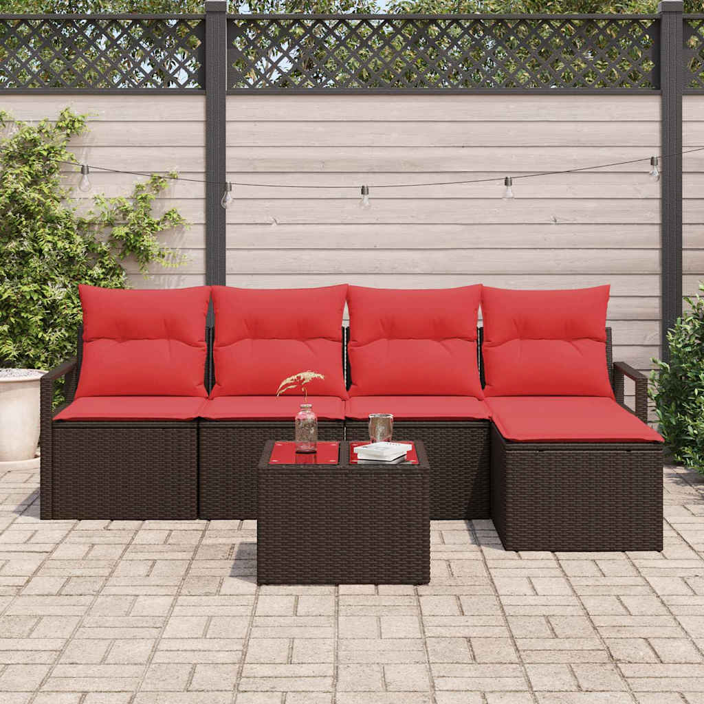 Ensemble de Canapés avec coussin 6 pcs Marron polyrotin